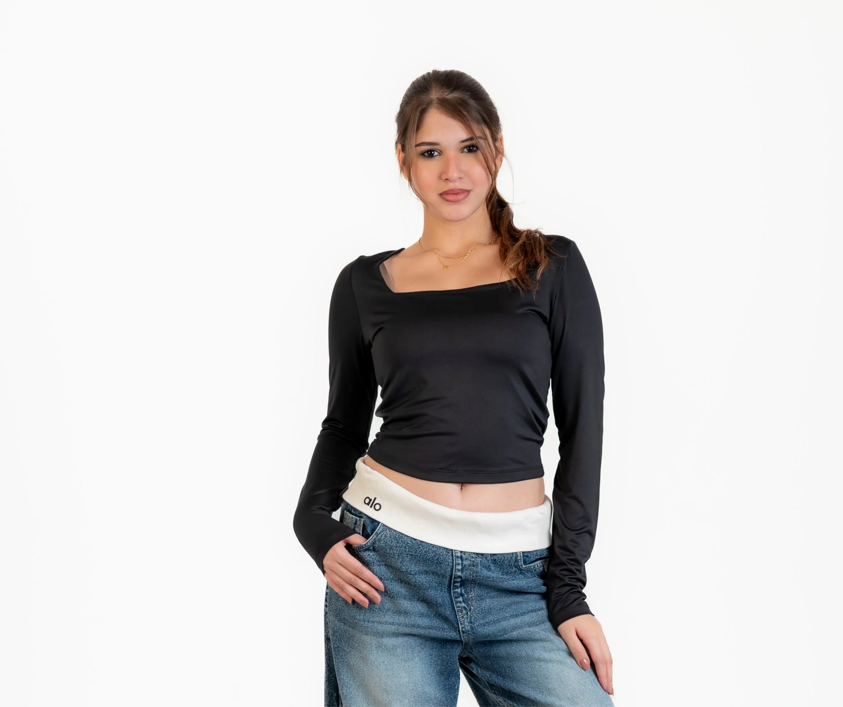 توب ليكرا كم طويل مربع مناسب للشتاء و الخريف