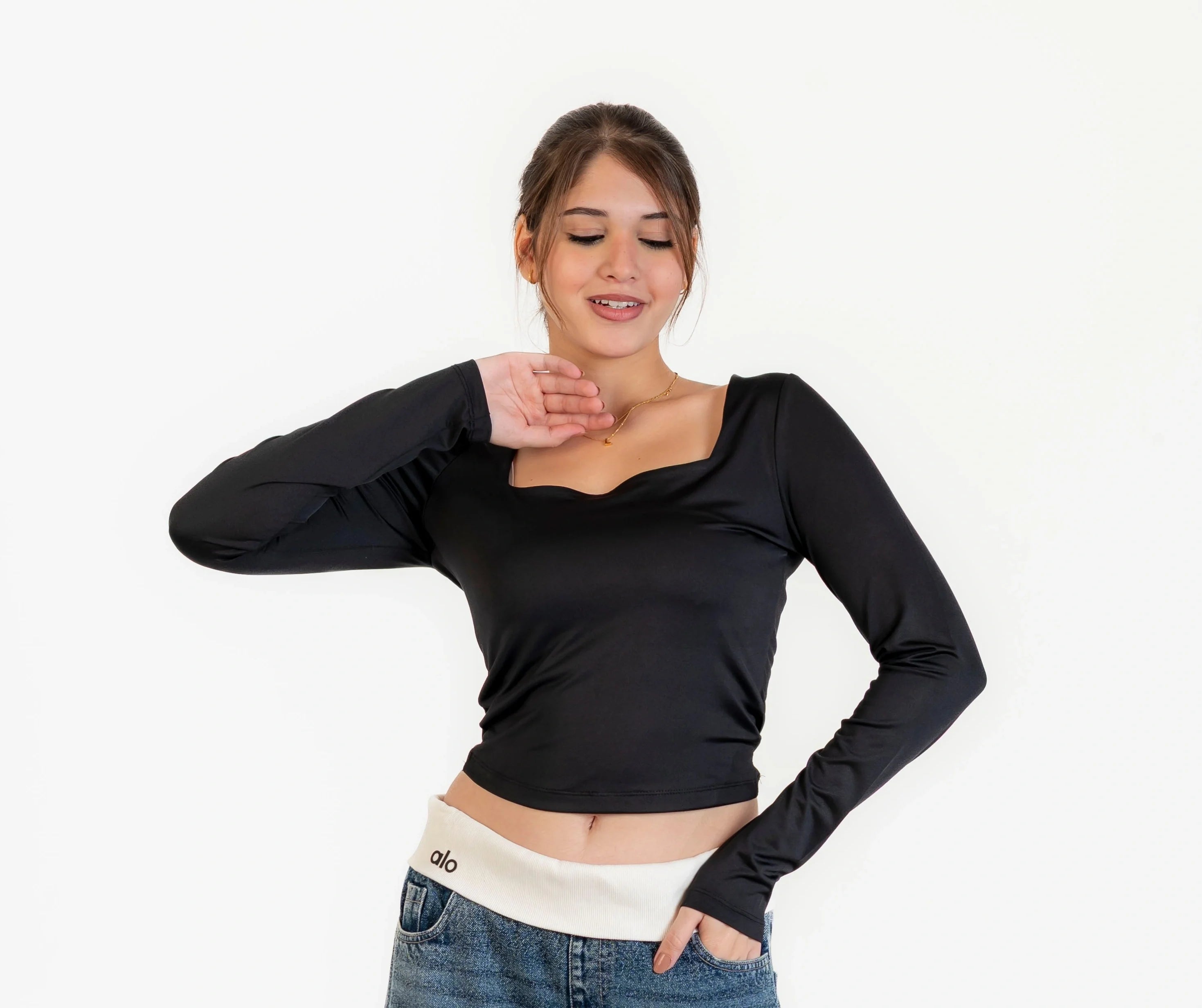 توب ليكرا كم طويل مربع مناسب للشتاء و الخريف