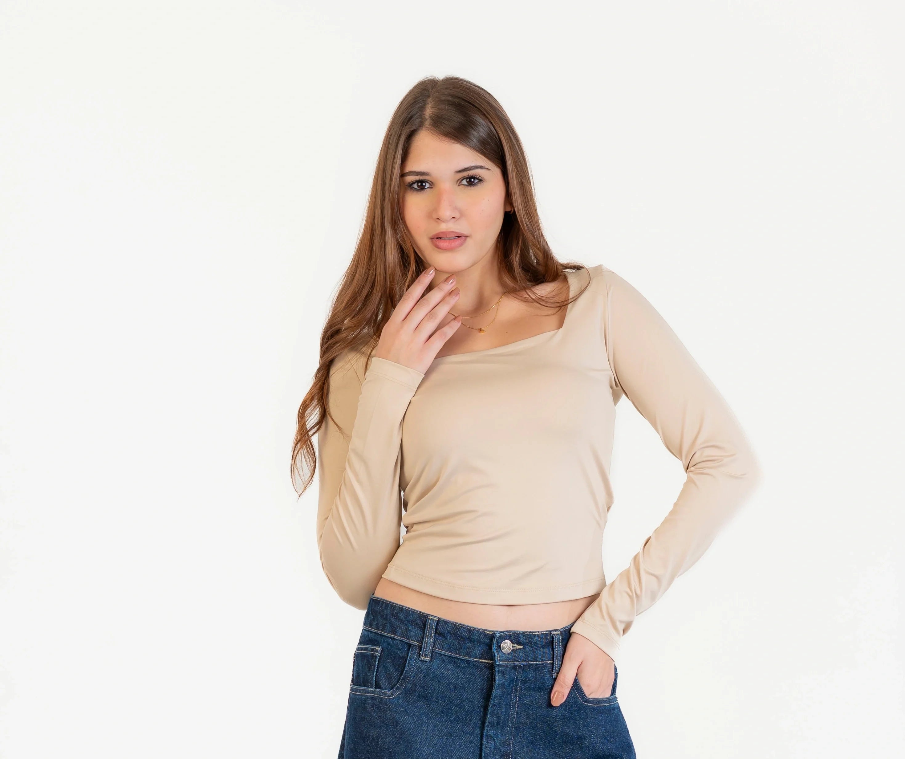 توب ليكرا كم طويل مربع مناسب للشتاء و الخريف