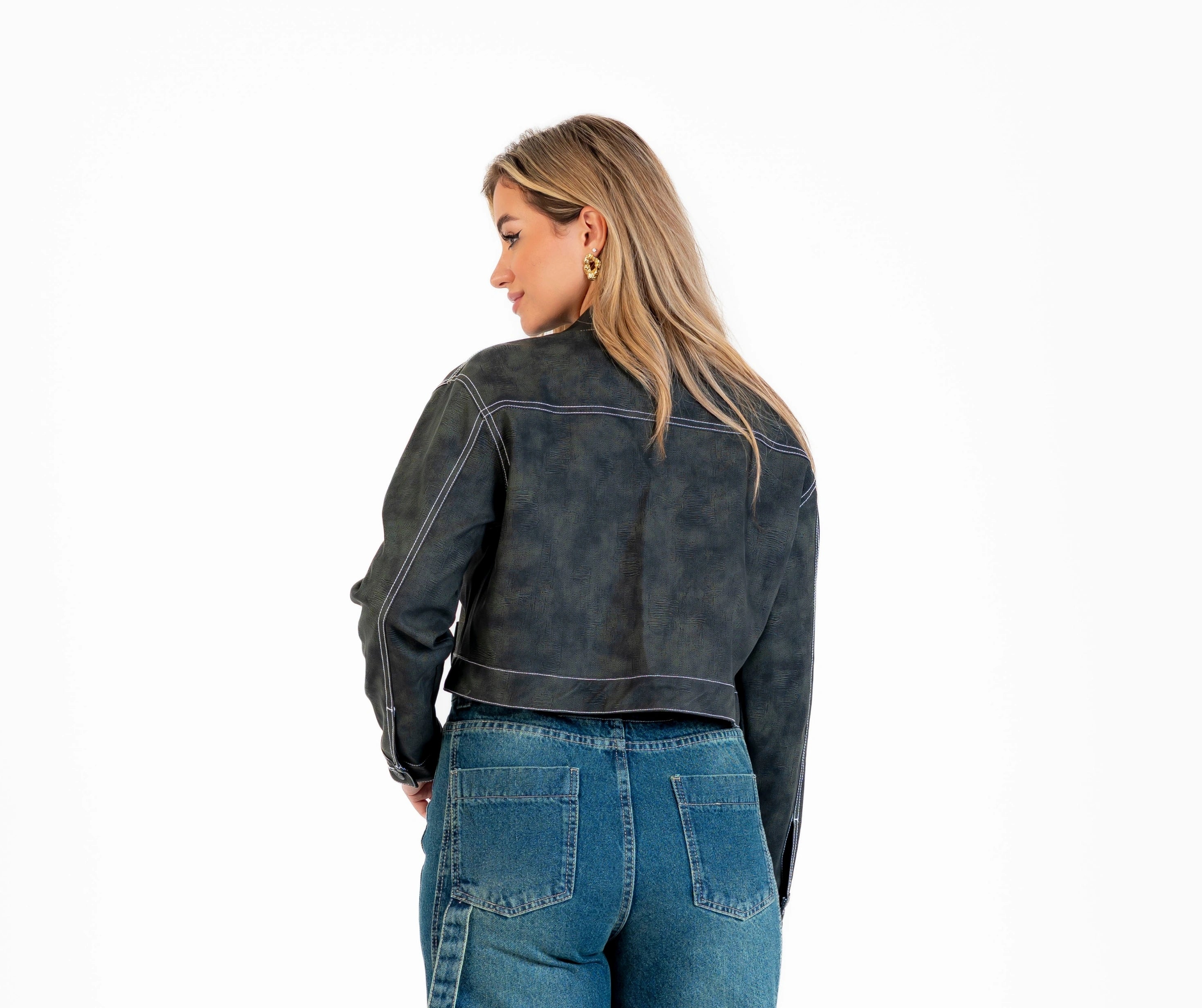 Long, leather jacket with zipper