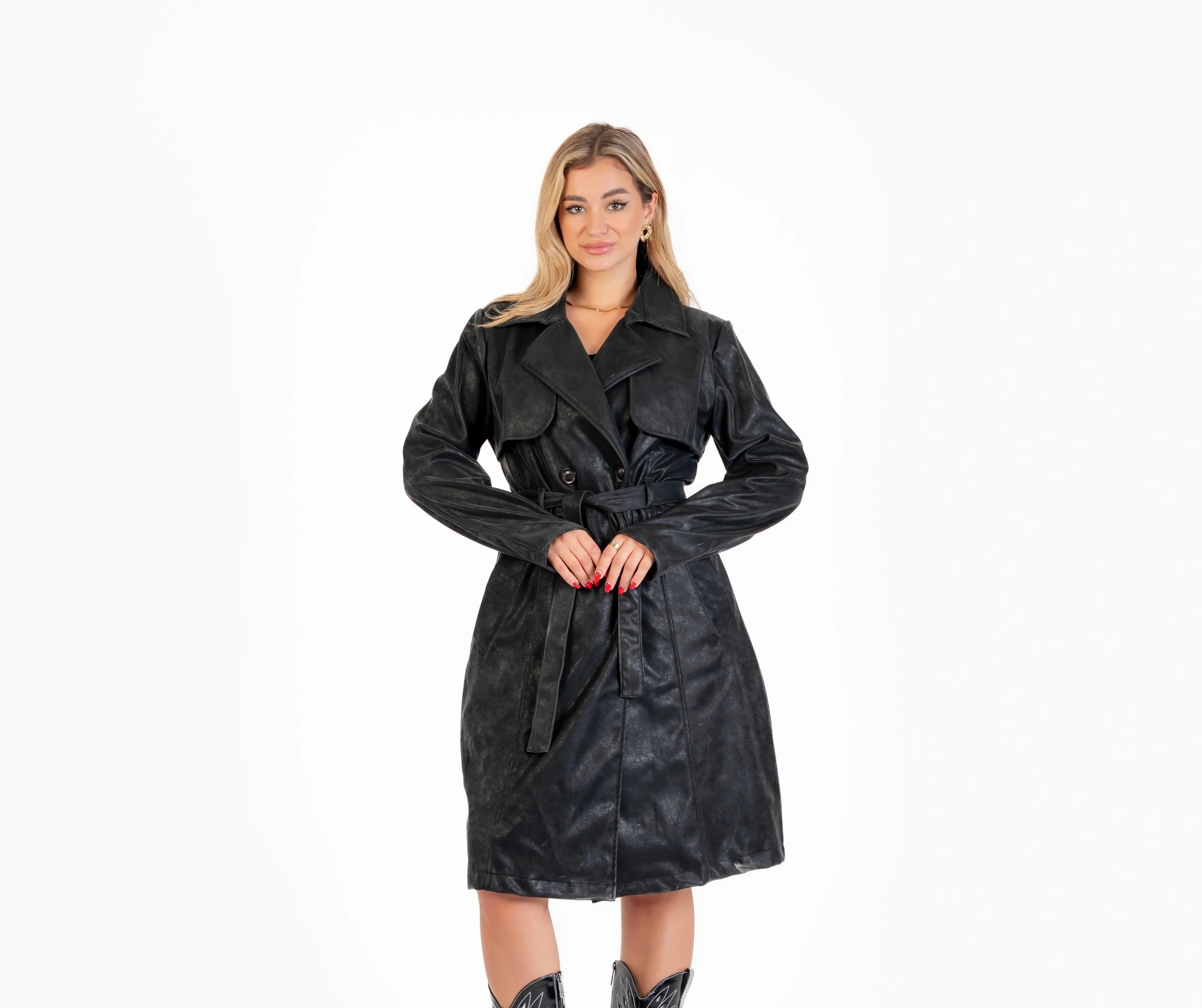 بالطو جلد ب حزام جلد 