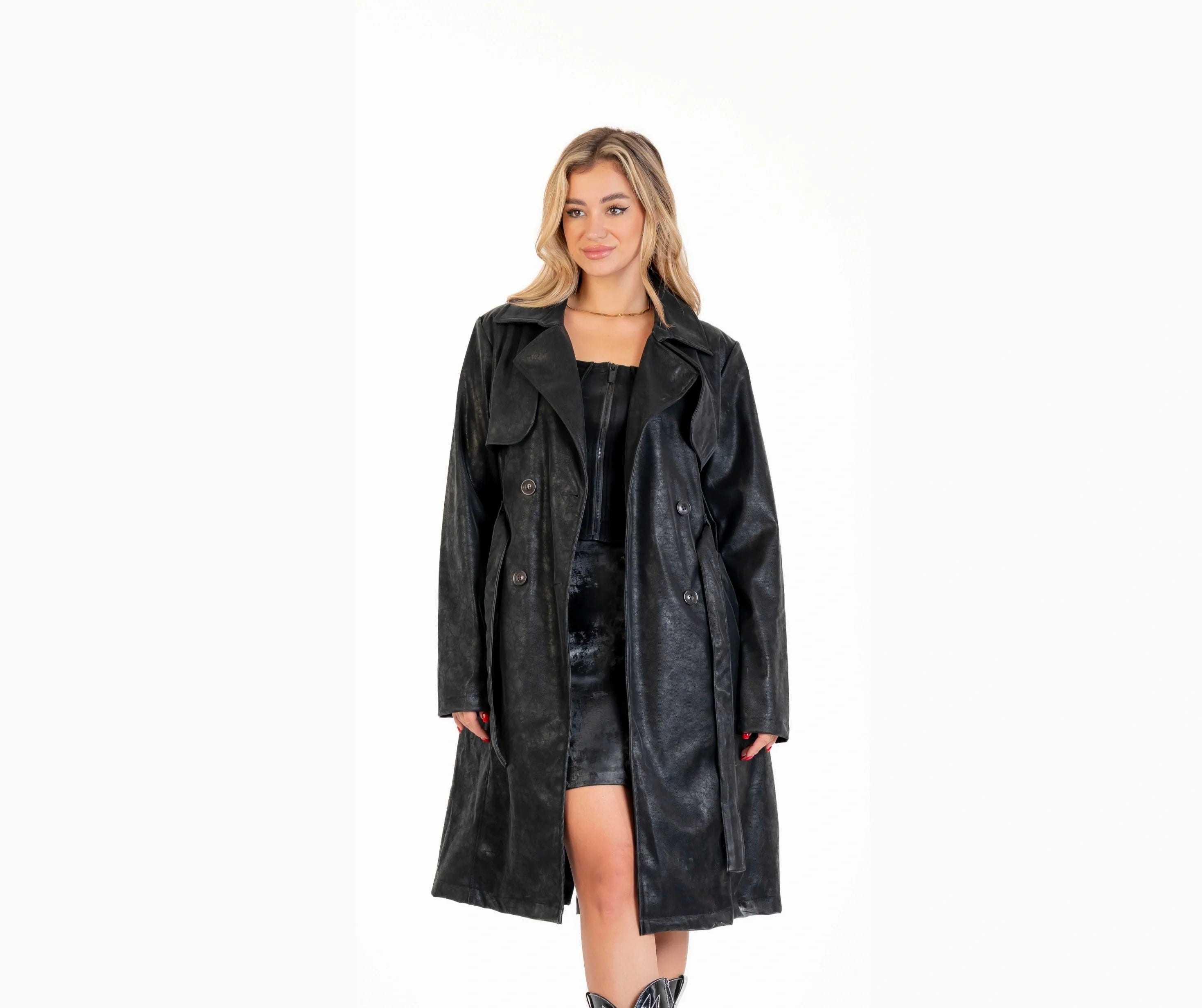 بالطو جلد ب حزام جلد 