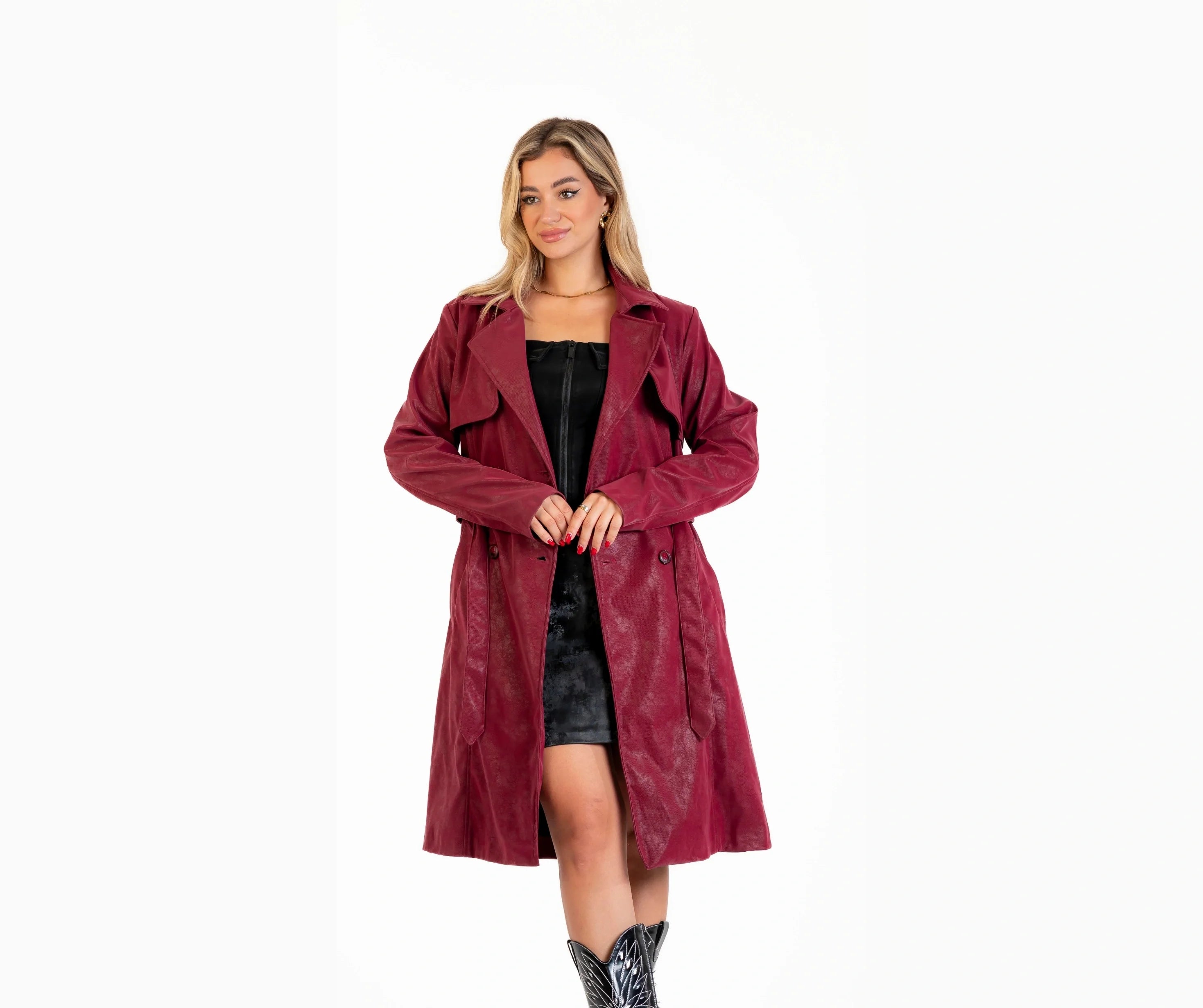 بالطو جلد ب حزام جلد 