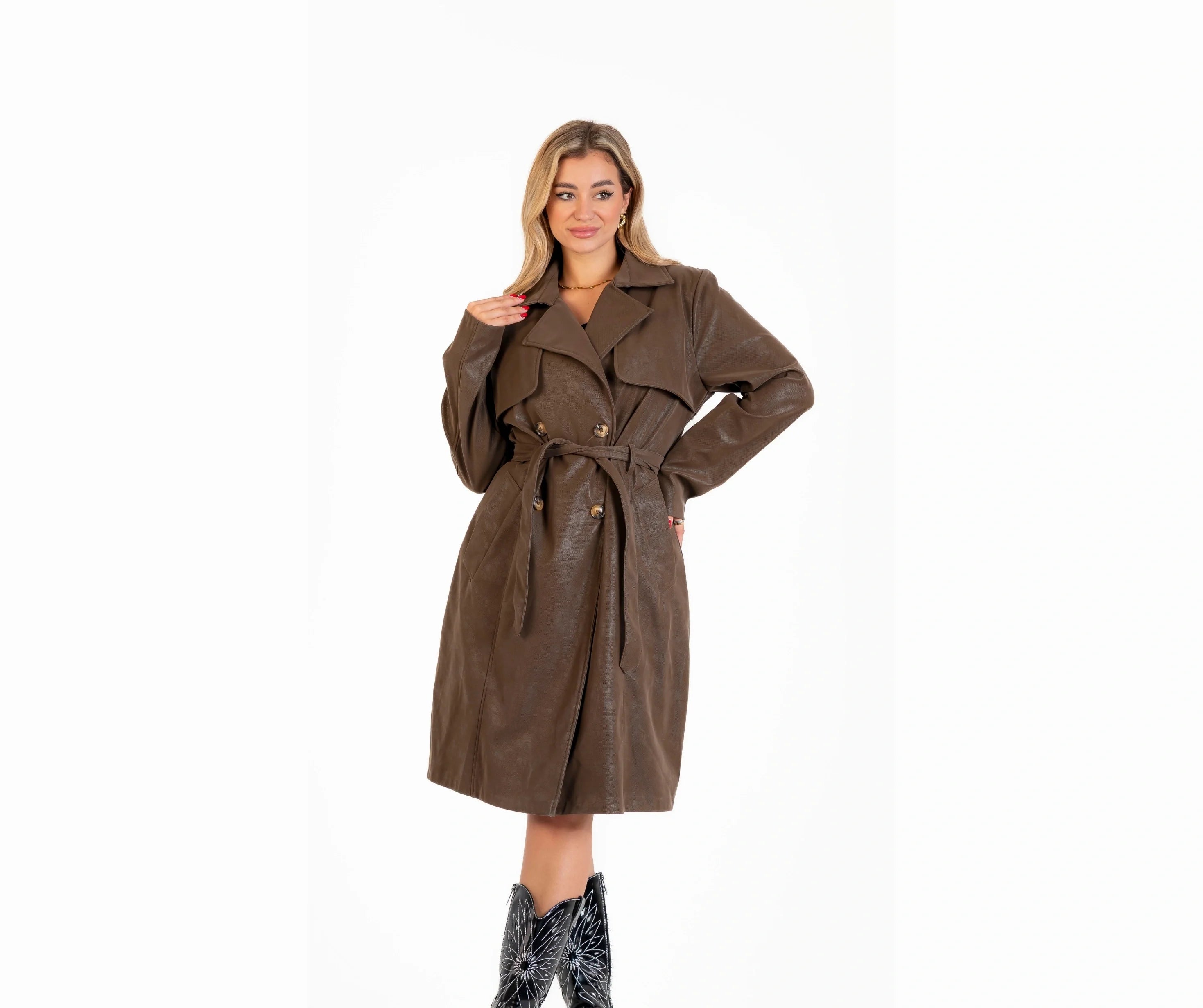 بالطو جلد ب حزام جلد 