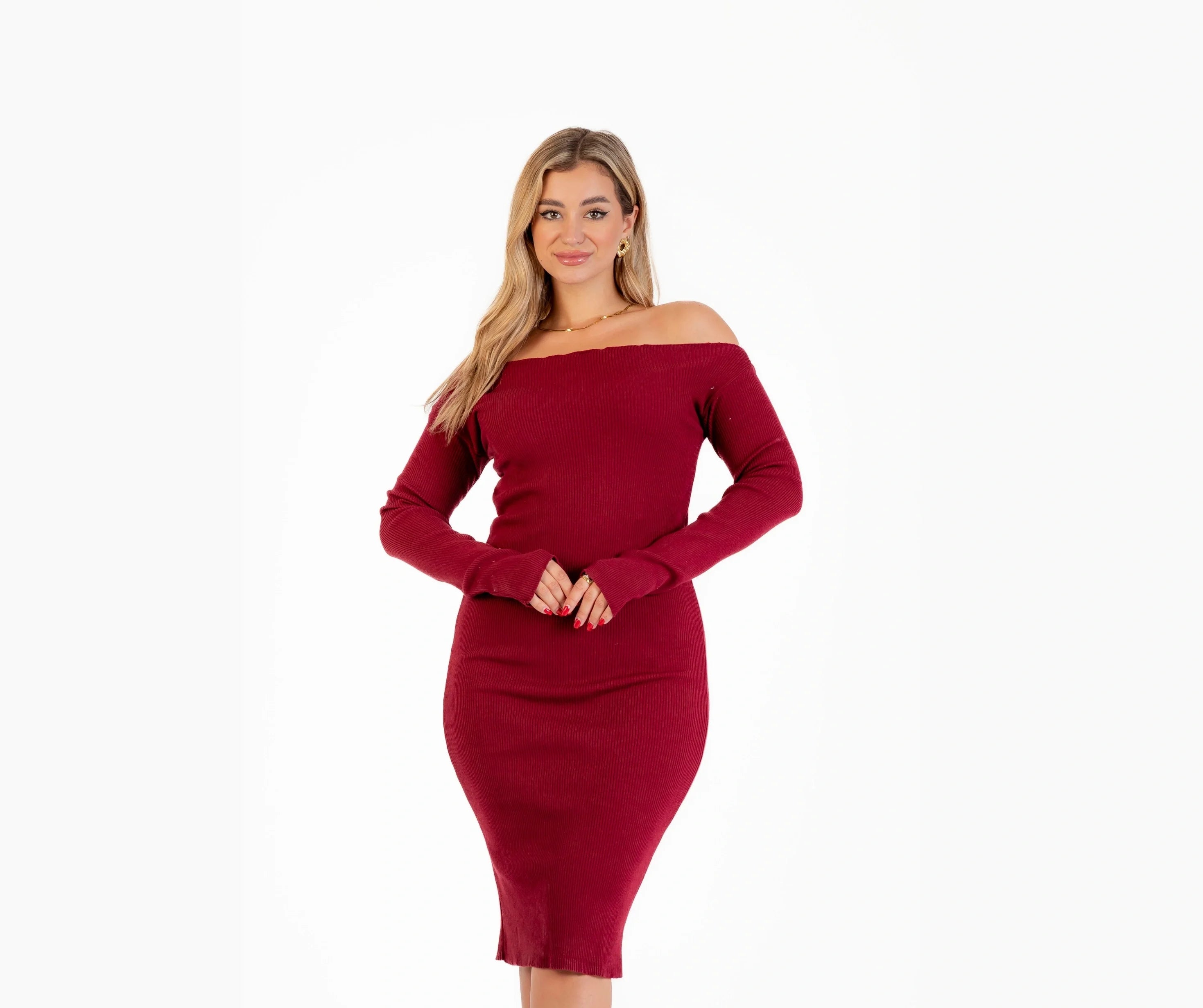 فستان تريكو شتوي كم اوف شولدر