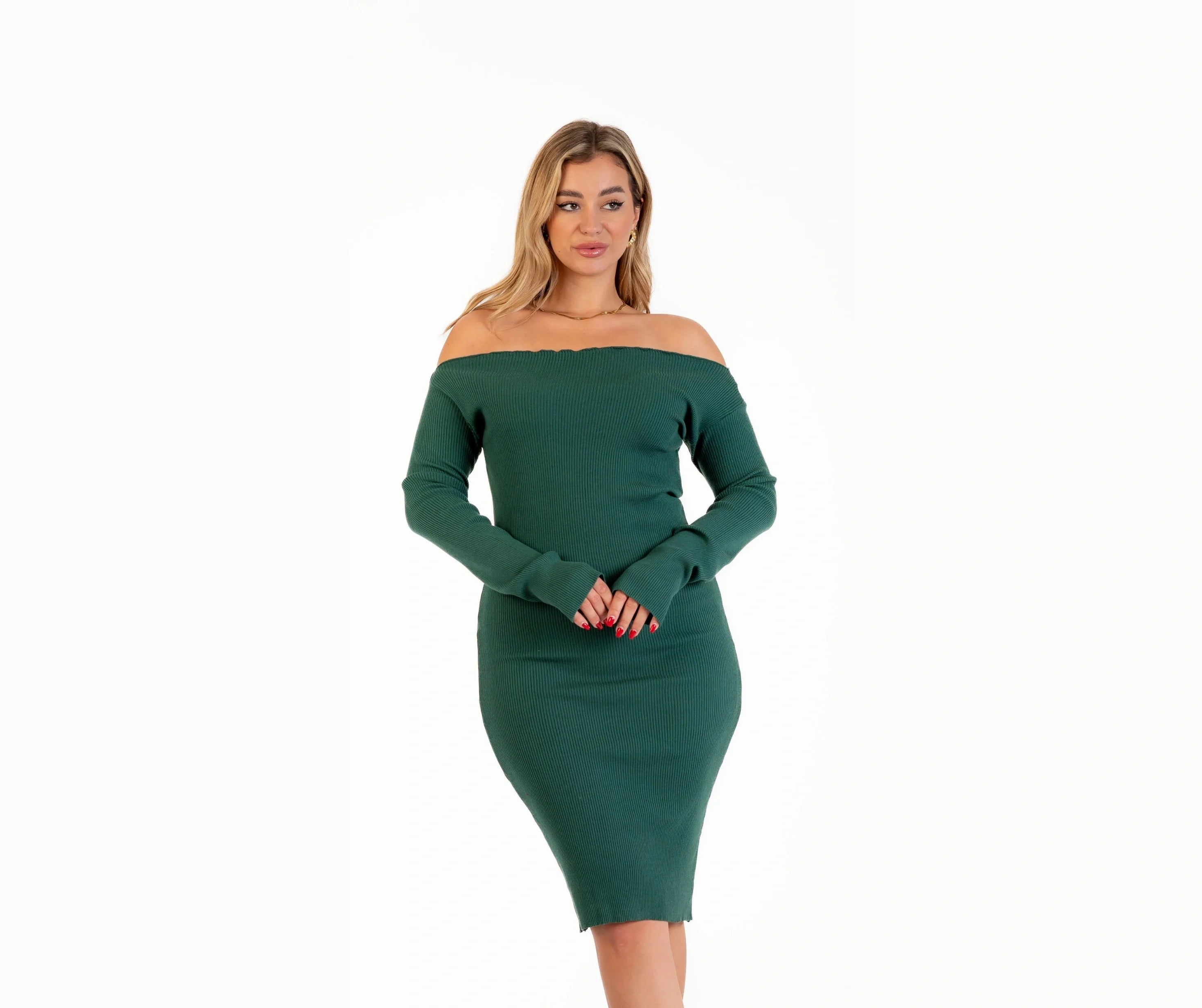 فستان تريكو شتوي كم اوف شولدر