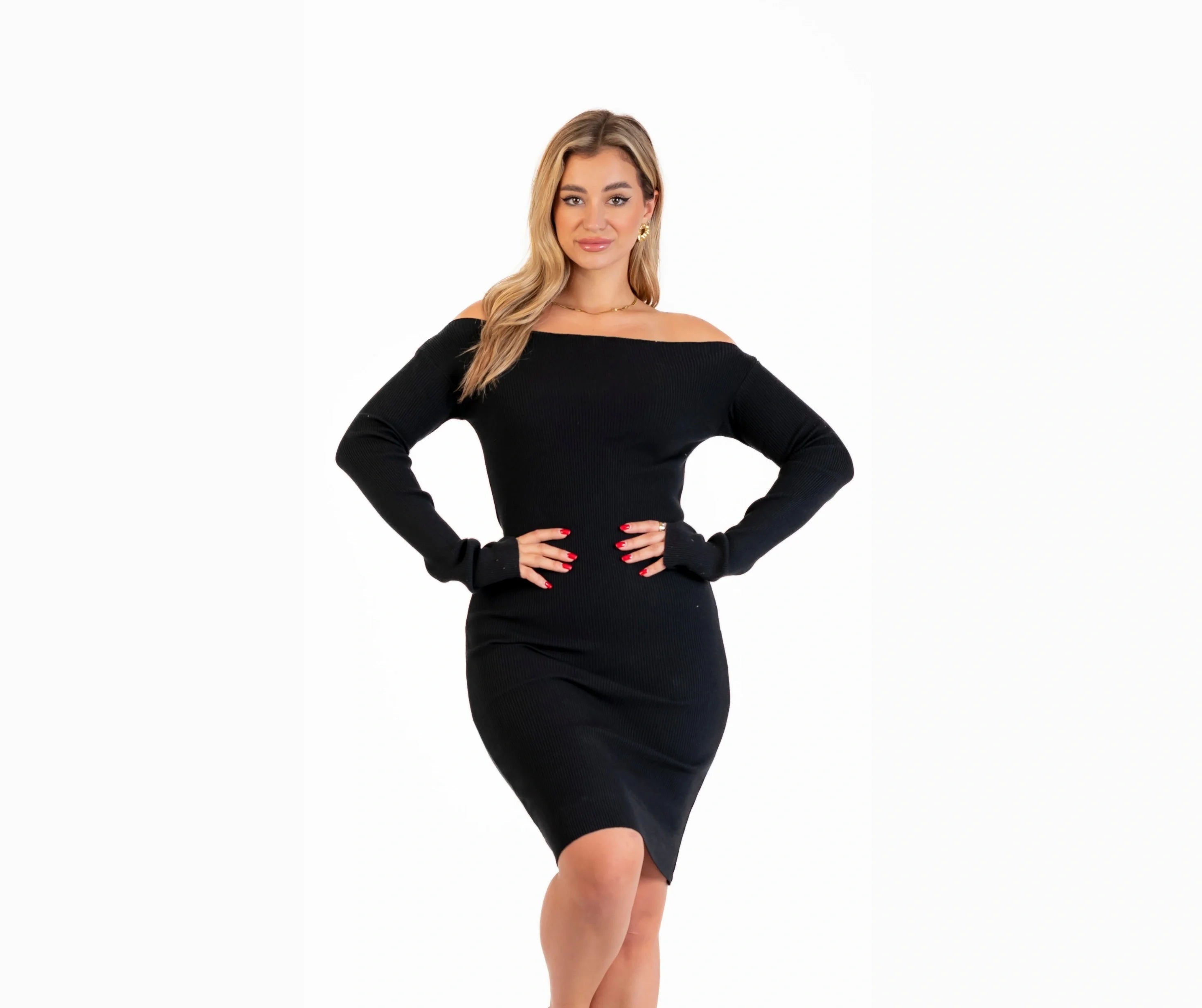 فستان تريكو شتوي كم اوف شولدر