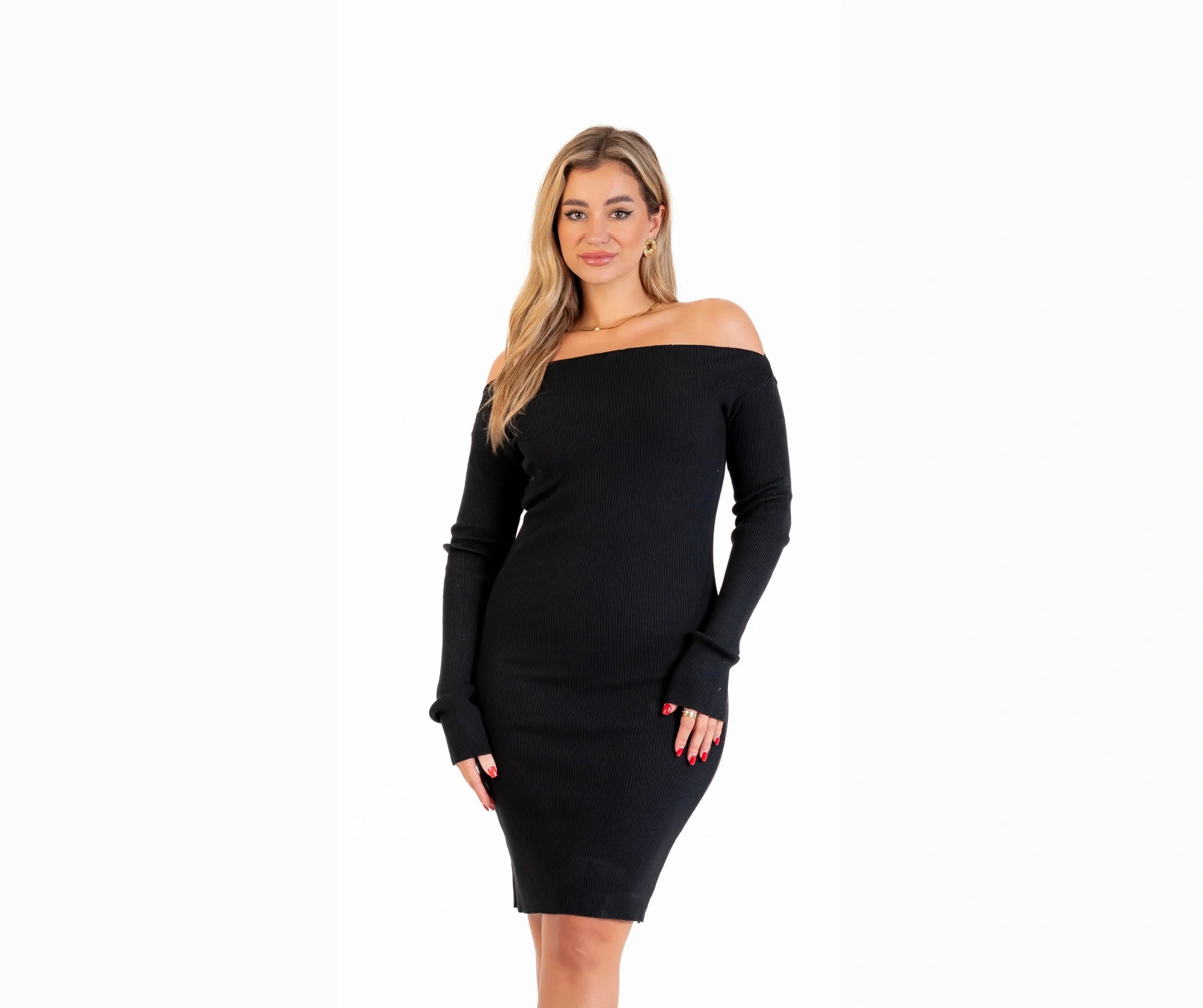 فستان تريكو شتوي كم اوف شولدر