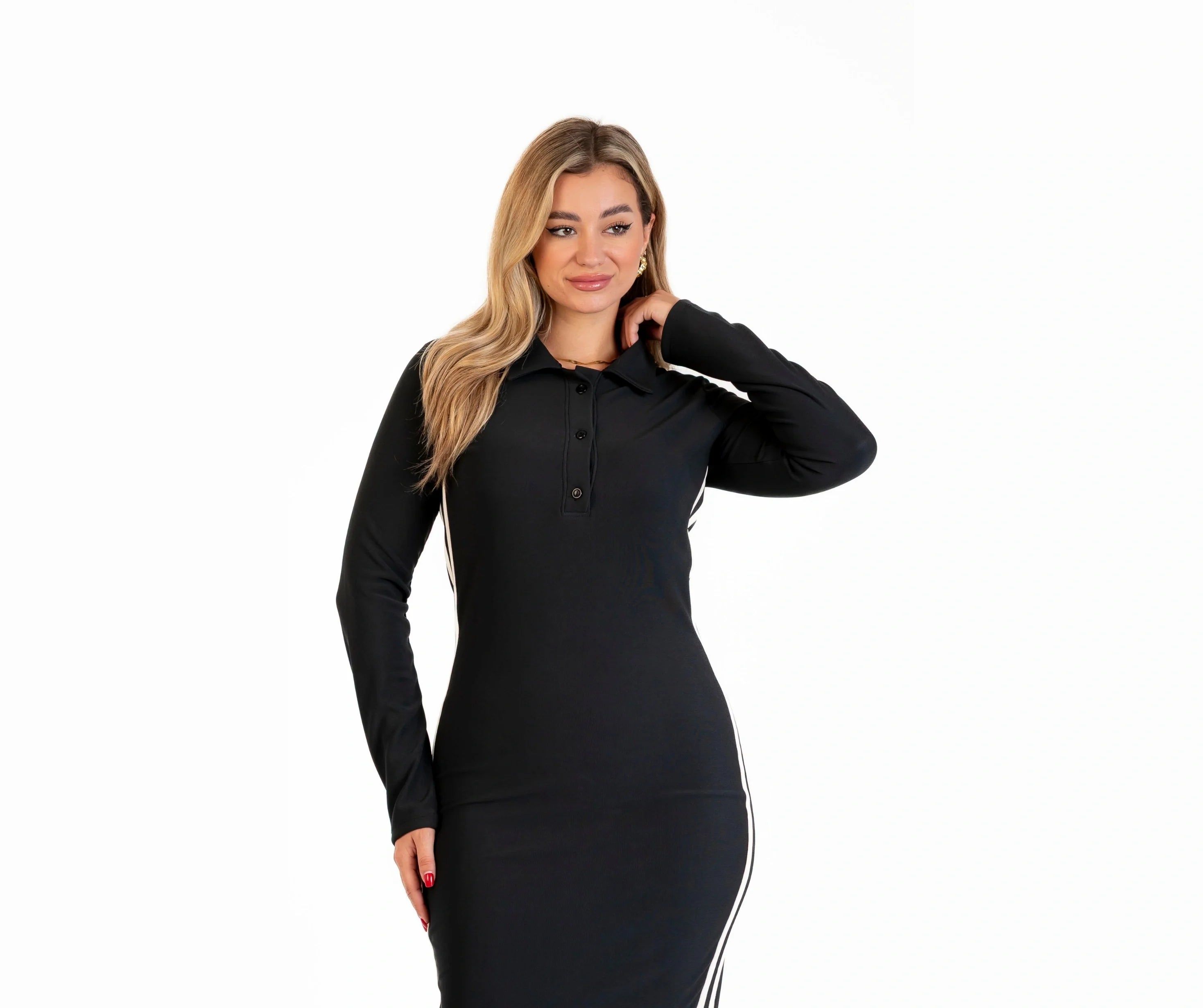 فستان اوتمان للنساء , بولو شريط من الجانب كم طويل , مناسب للشتاء