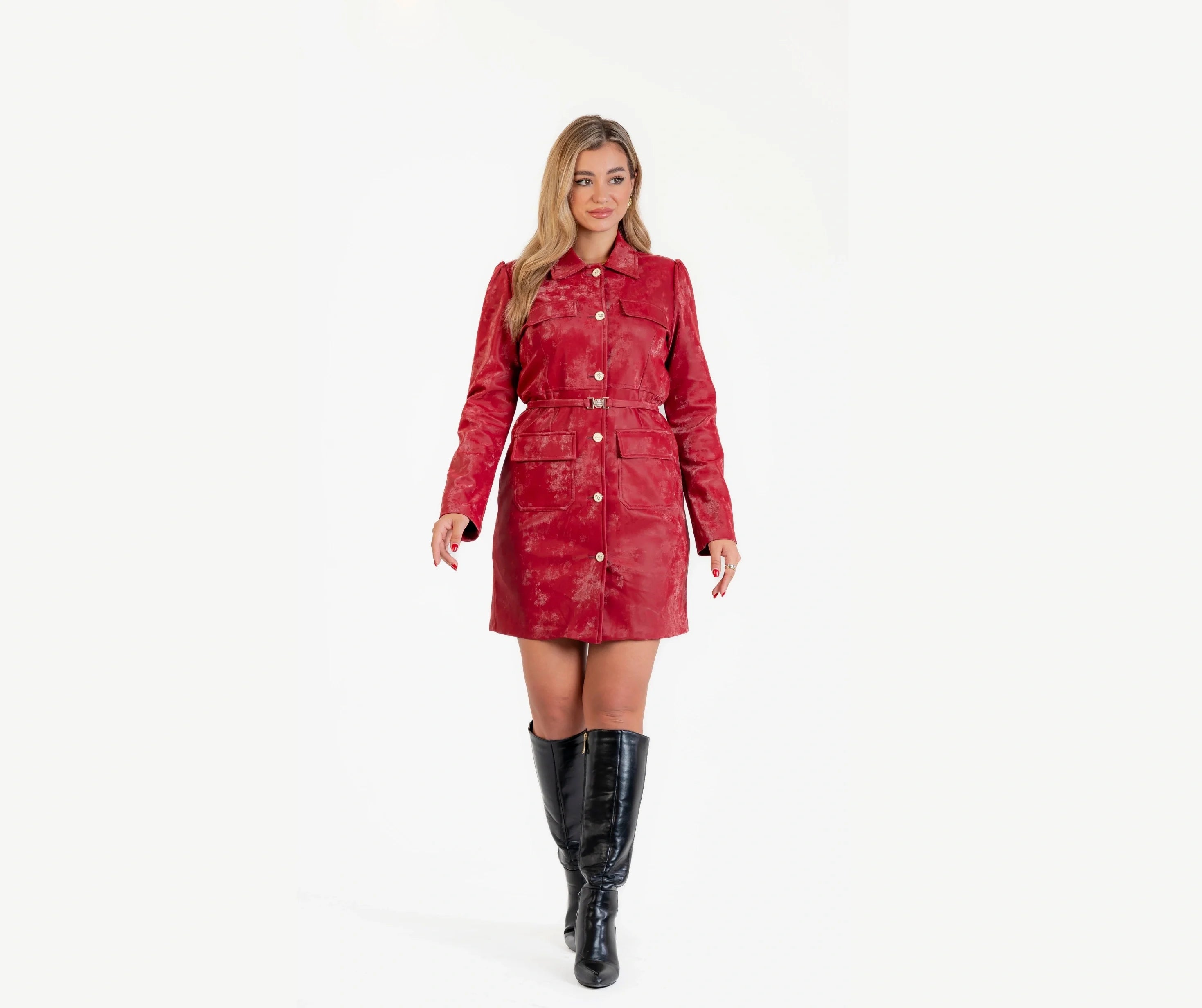 فستان نسائى جلد شمواه شتوي بولو بكم 