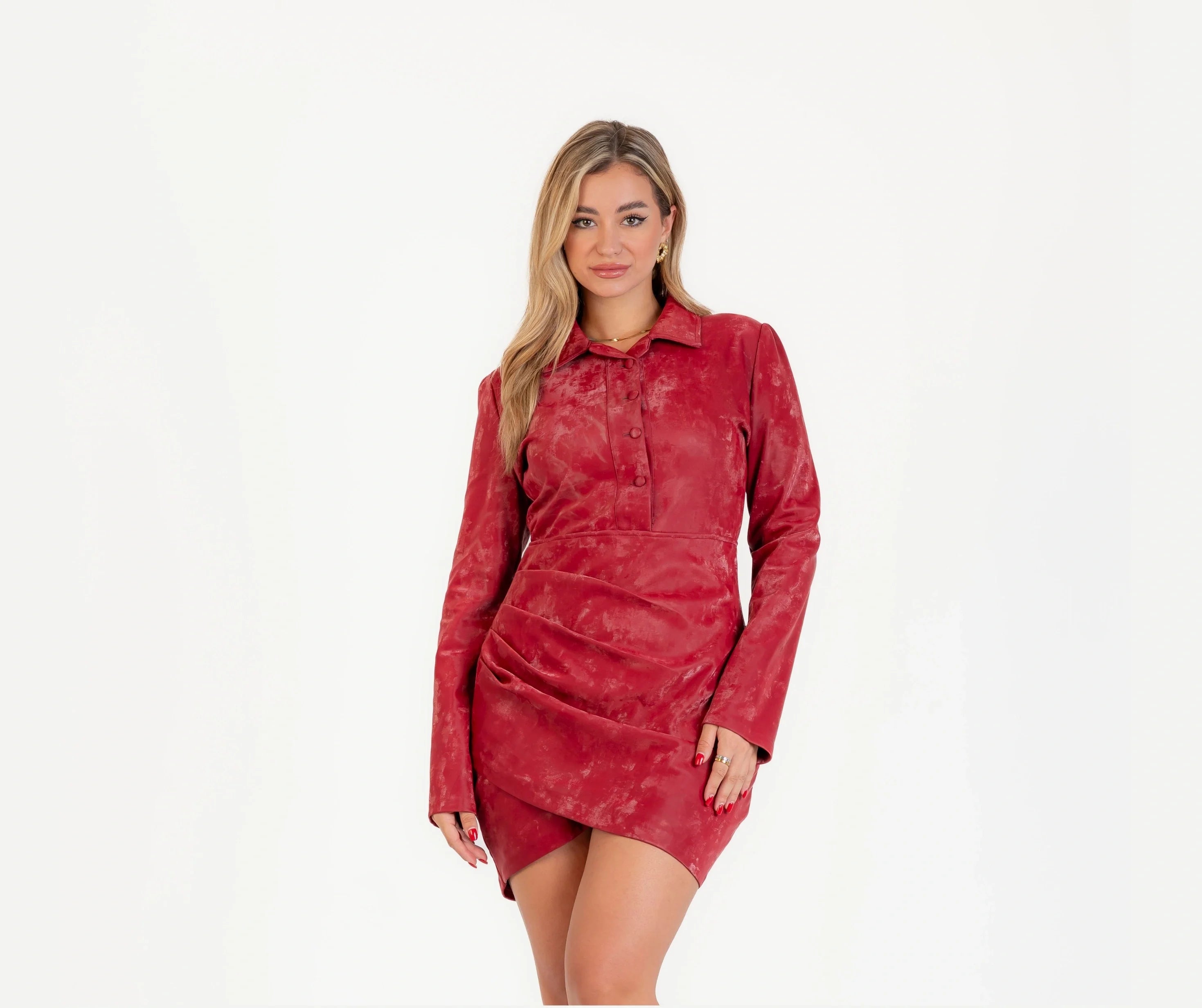 فستان جلد شمواه  للنساء , كم طويل , مناسب للشتاء