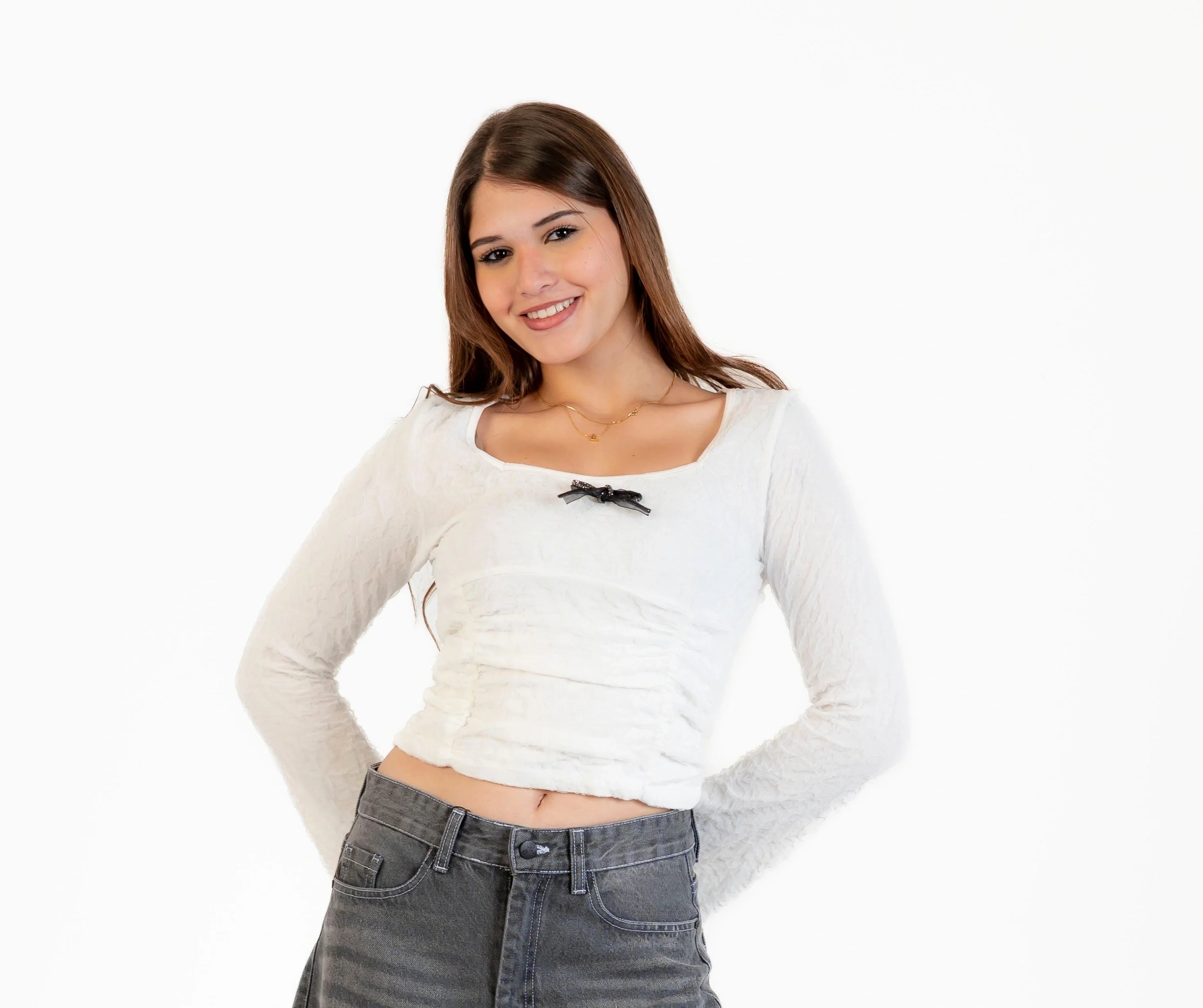 بلوزة للنساء منقوش كم طويل رقبة واسعة , مناسبة للشتاء