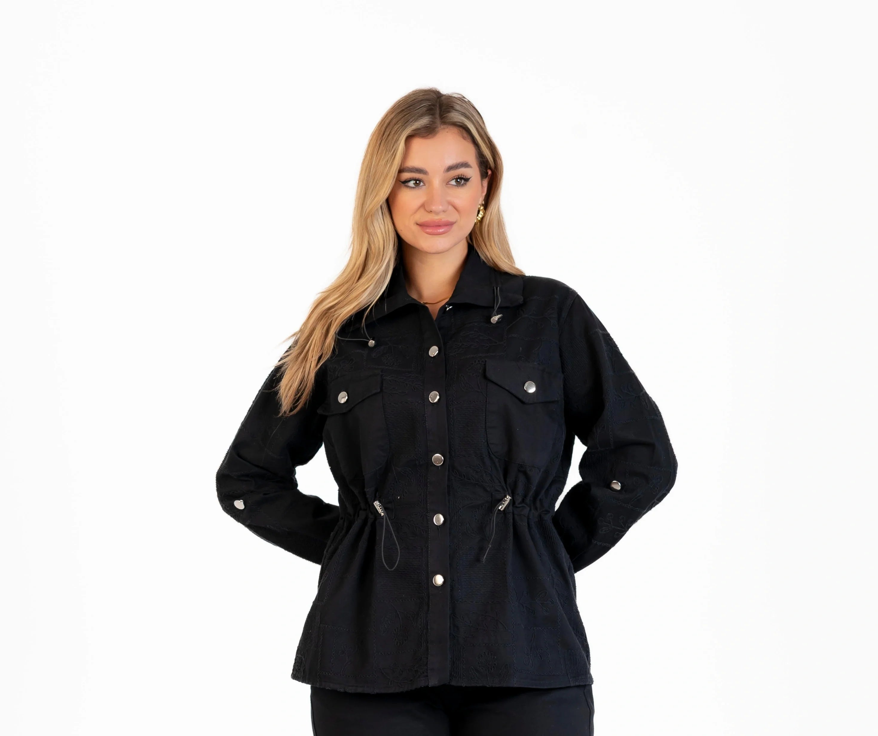 جاكيت جبردين للنساء تطريز, كم طويل , مناسبة للشتاء