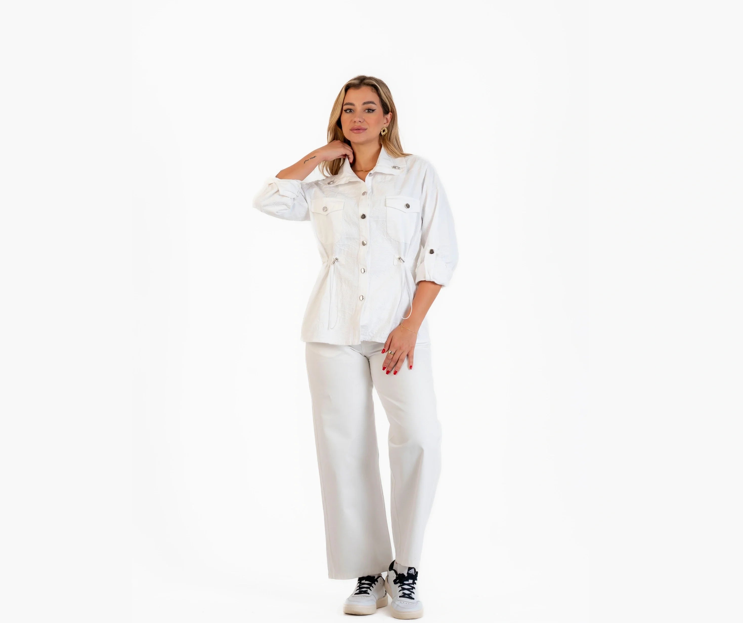 جاكيت جبردين للنساء تطريز, كم طويل , مناسبة للشتاء