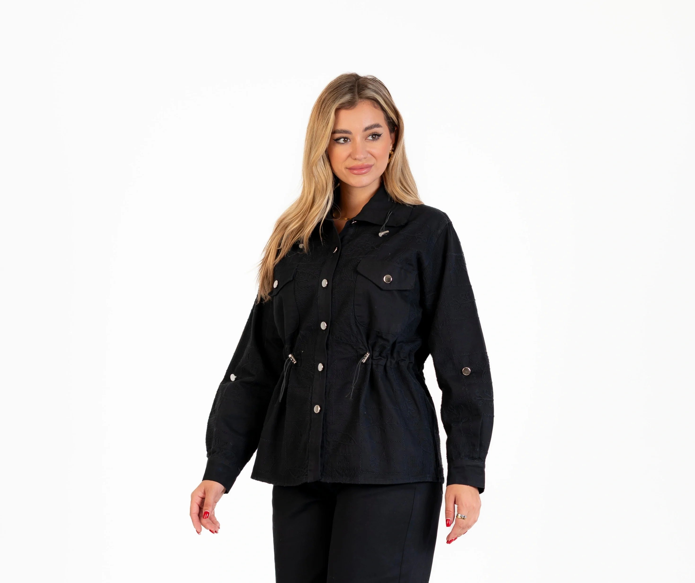 جاكيت جبردين للنساء تطريز, كم طويل , مناسبة للشتاء