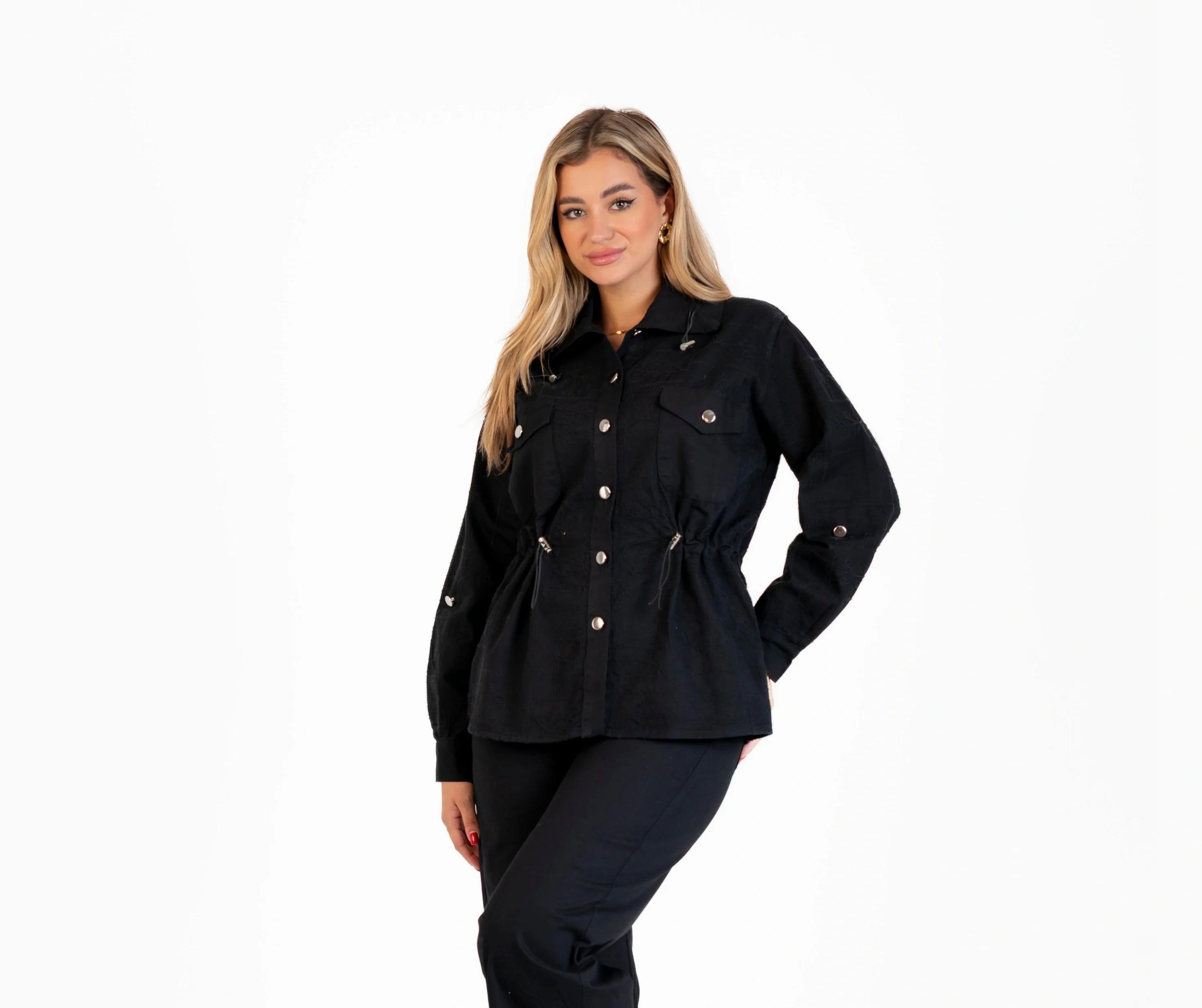 جاكيت جبردين للنساء تطريز, كم طويل , مناسبة للشتاء