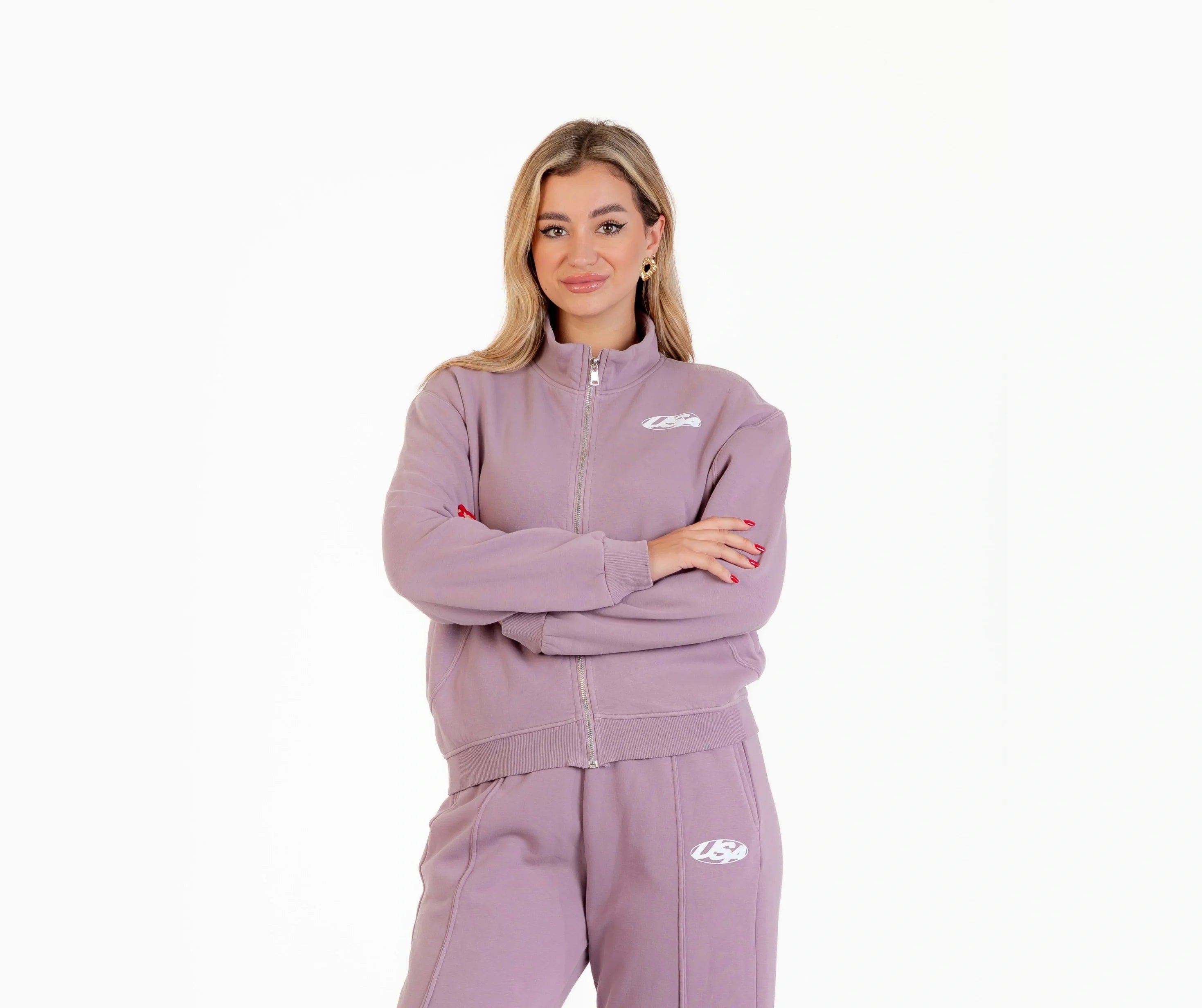 طقم ميلتون شتوى سويت شيرت سوستة و بنطلون وايد ليج 