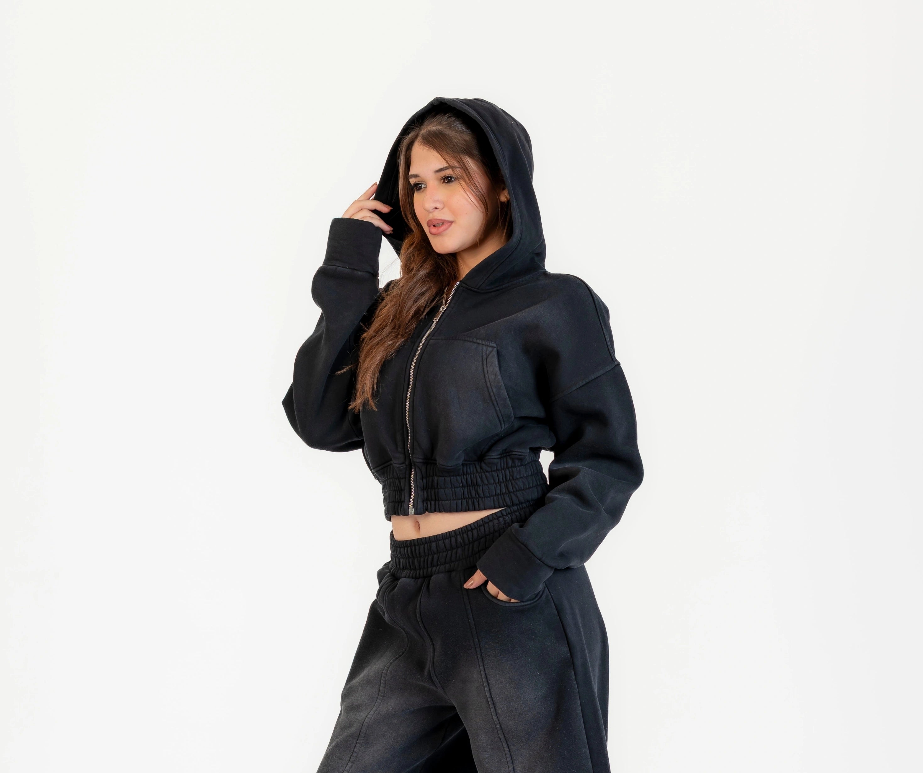 Milton winter set: Stomach zip-up sweatshirt and wide leg pants