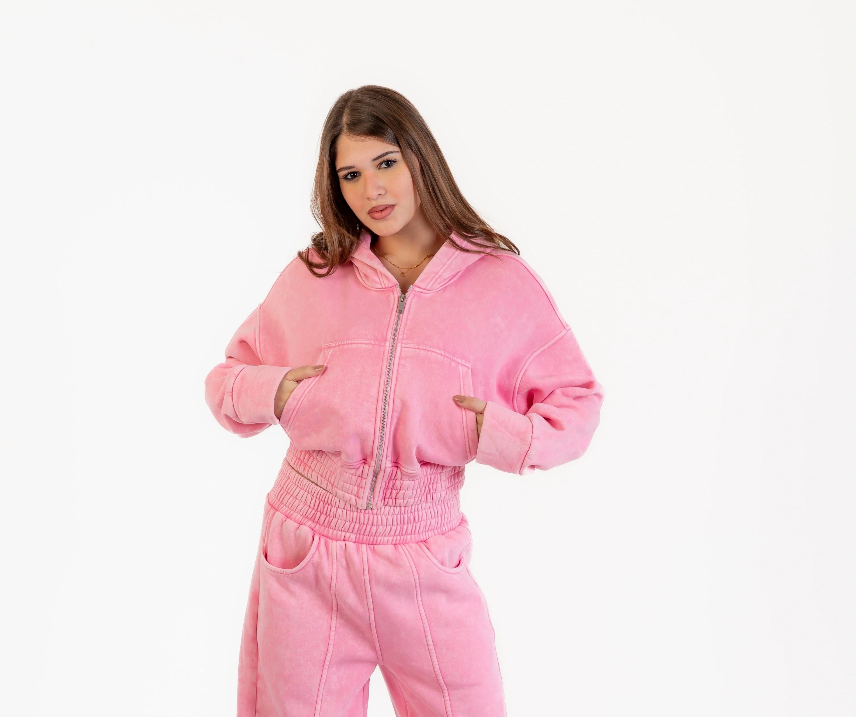 طقم ميلتون شتوى سويت شيرت سوستة و بنطلون وايد ليج 