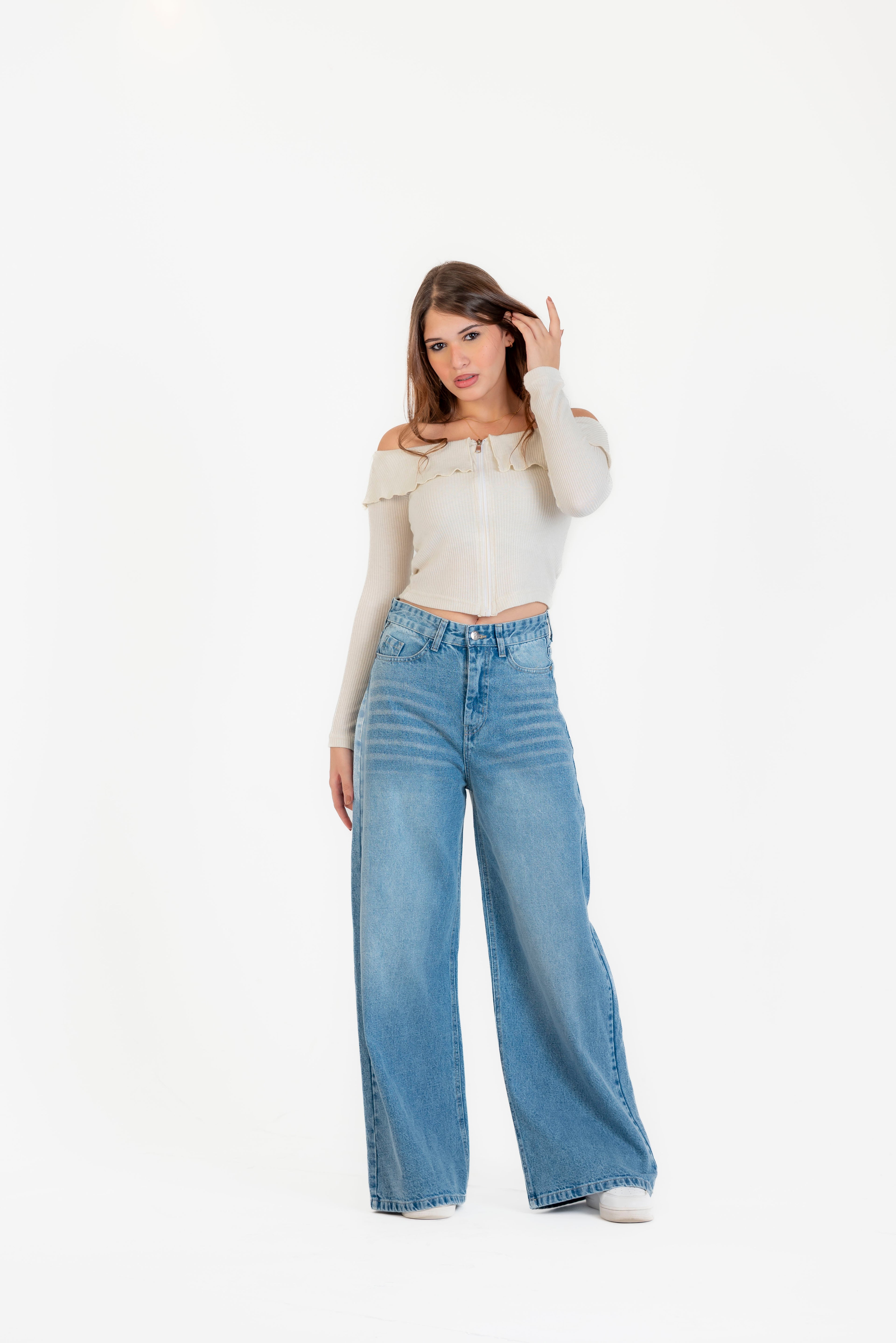 Blouse sleeve off-shoulder and zipper