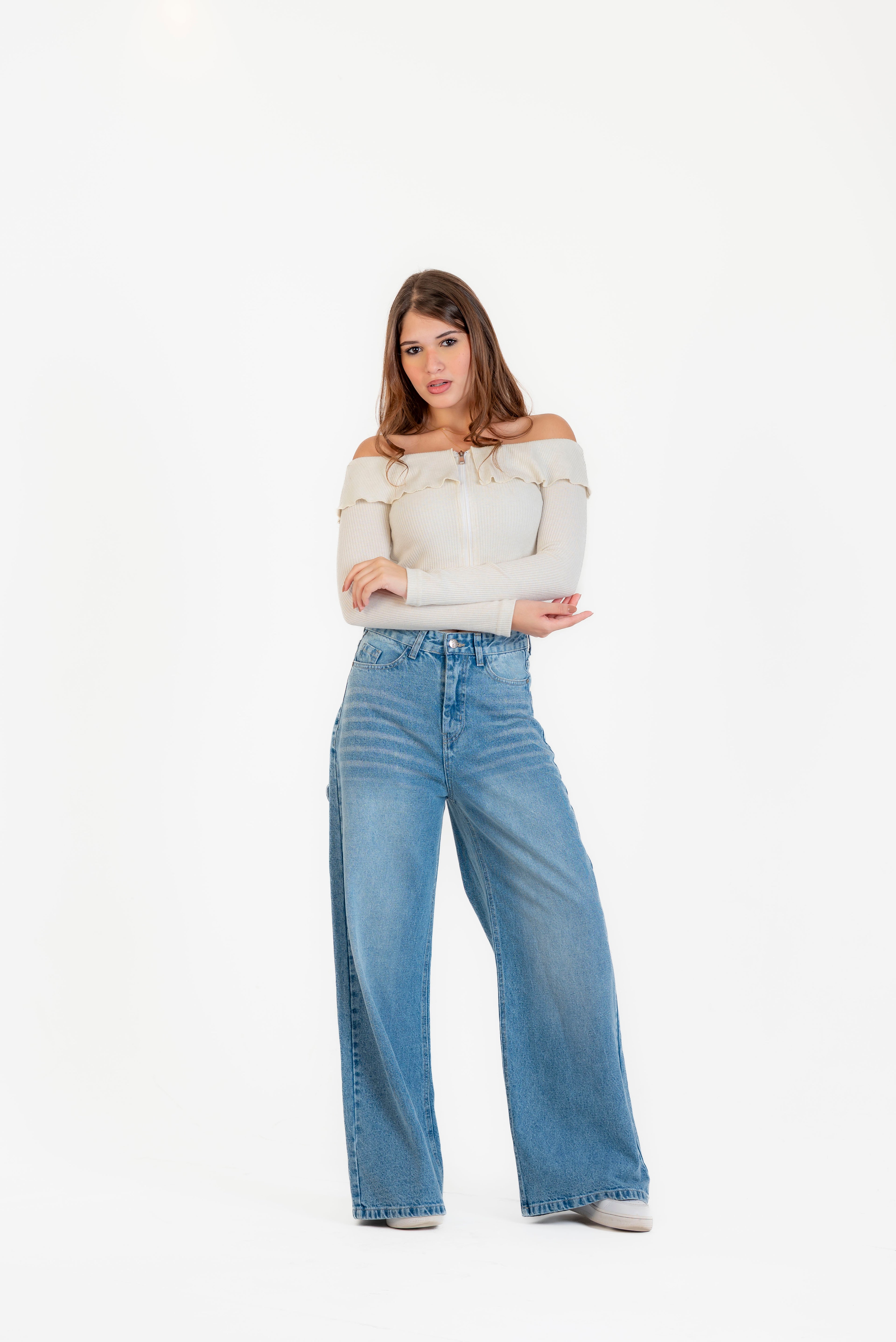 Blouse sleeve off-shoulder and zipper