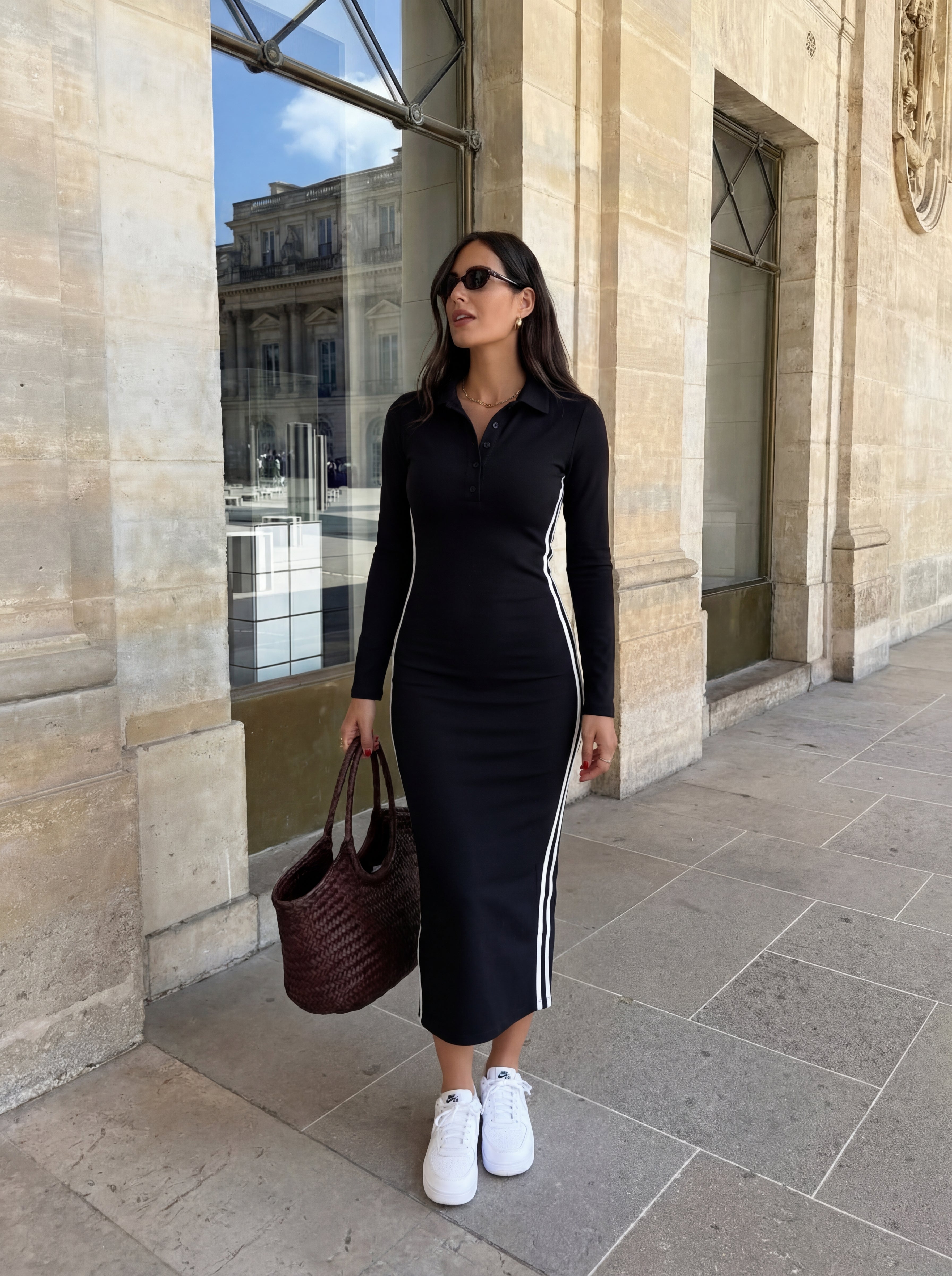 women's dress, polo,side stripe, long sleeve, suitable for winter