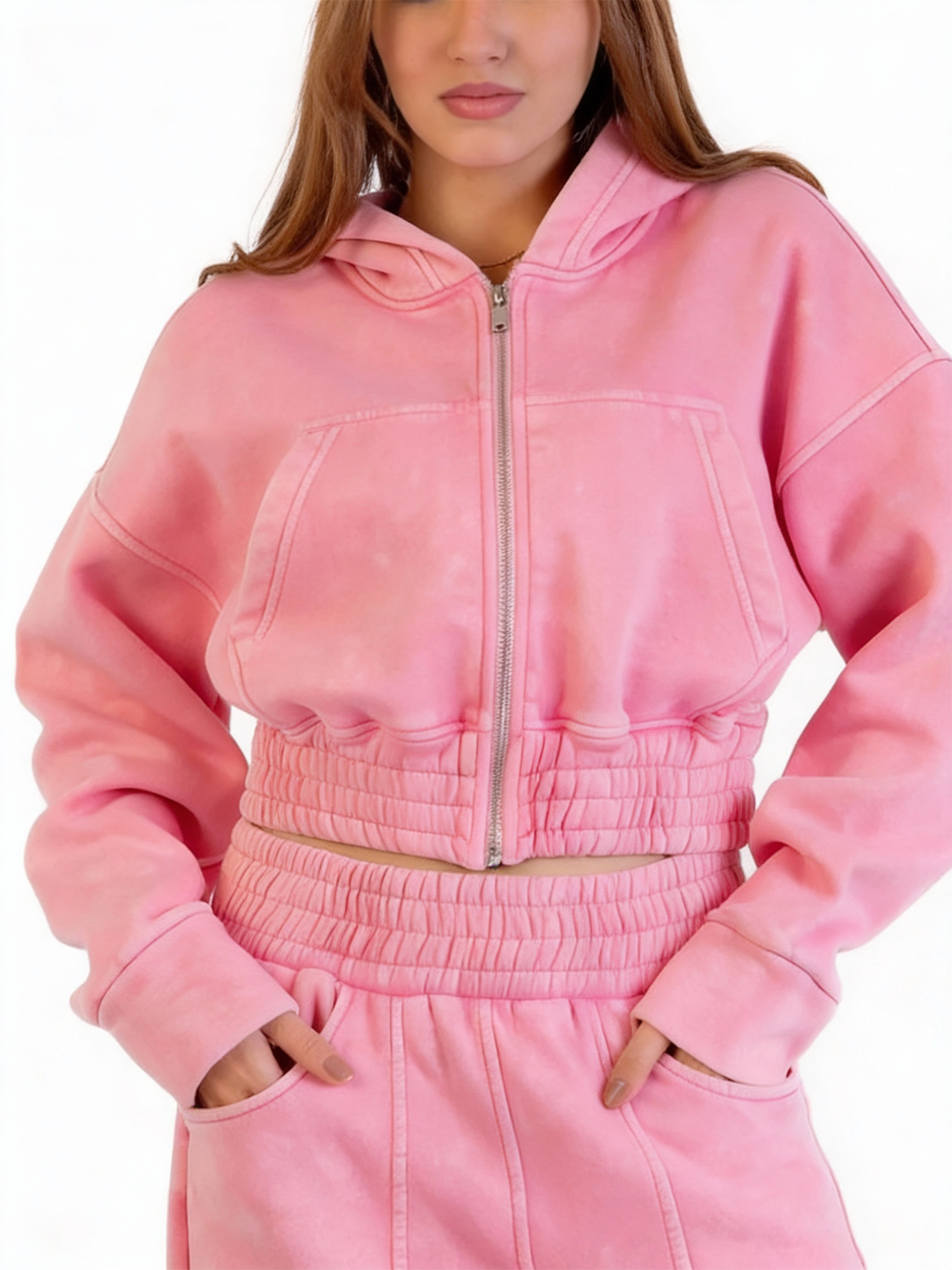 Milton winter set: Stomach zip-up sweatshirt and wide leg pants