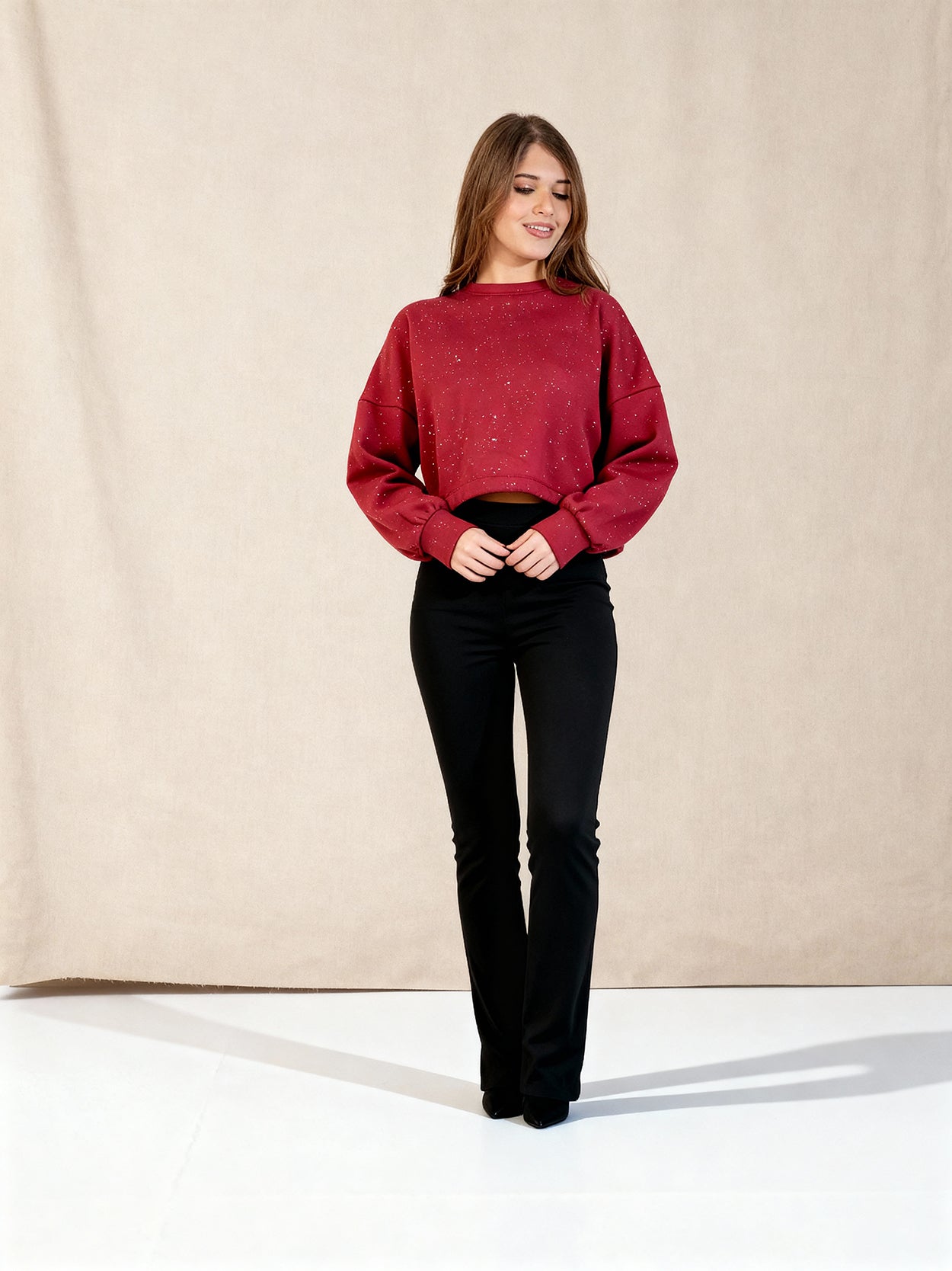 Women's Melton sweatshirt, elastic waistband, suitable for winter